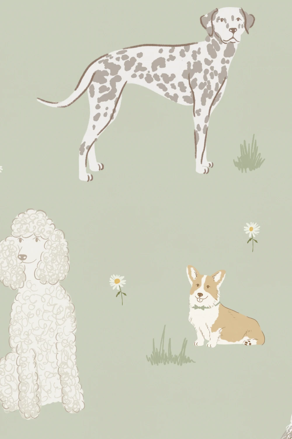 Mural Delight com Padrão Caprichoso Verde de Cães