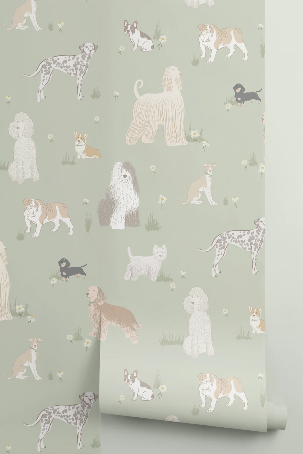 Mural Delight com Padrão Caprichoso Verde de Cães