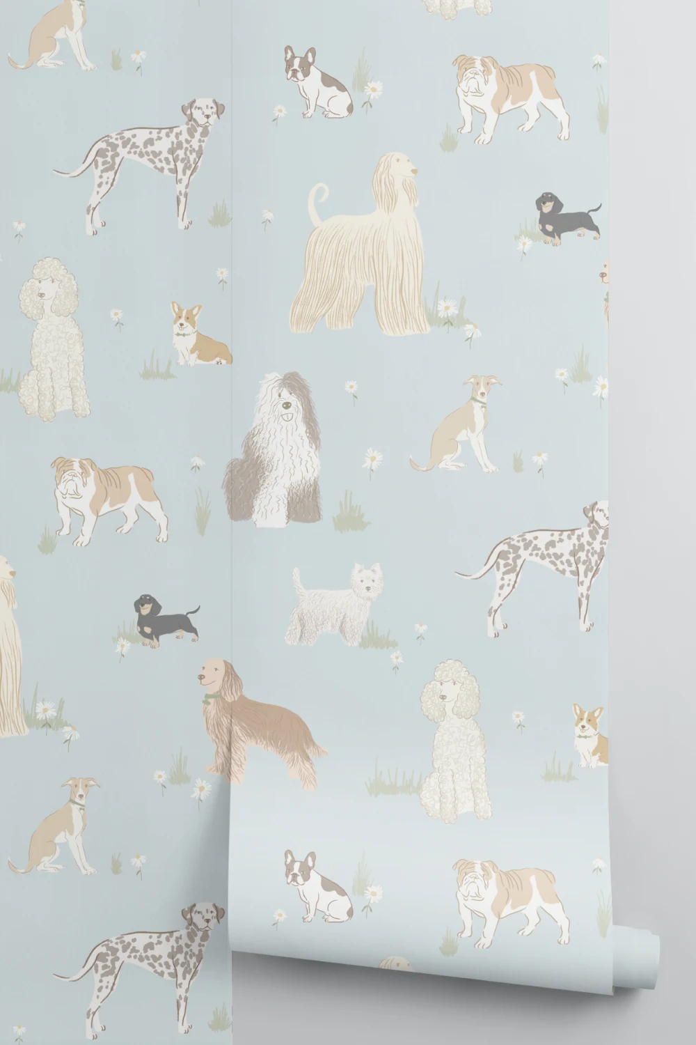 Blauwe Hond Speels Patroon Muurschildering