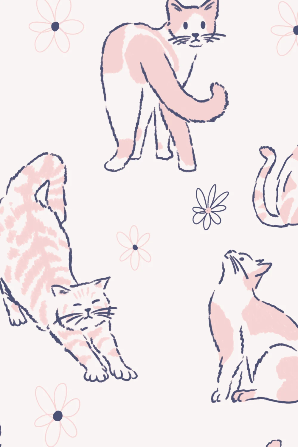 Pink Playful Cats Kids' Animal Theme Mural