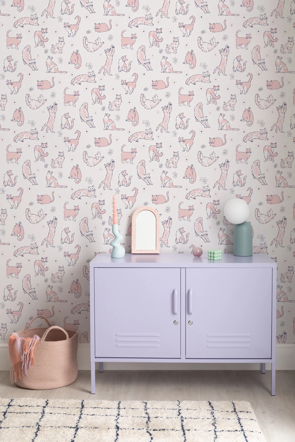 Pink Playful Cats Kids' Animal Theme Mural