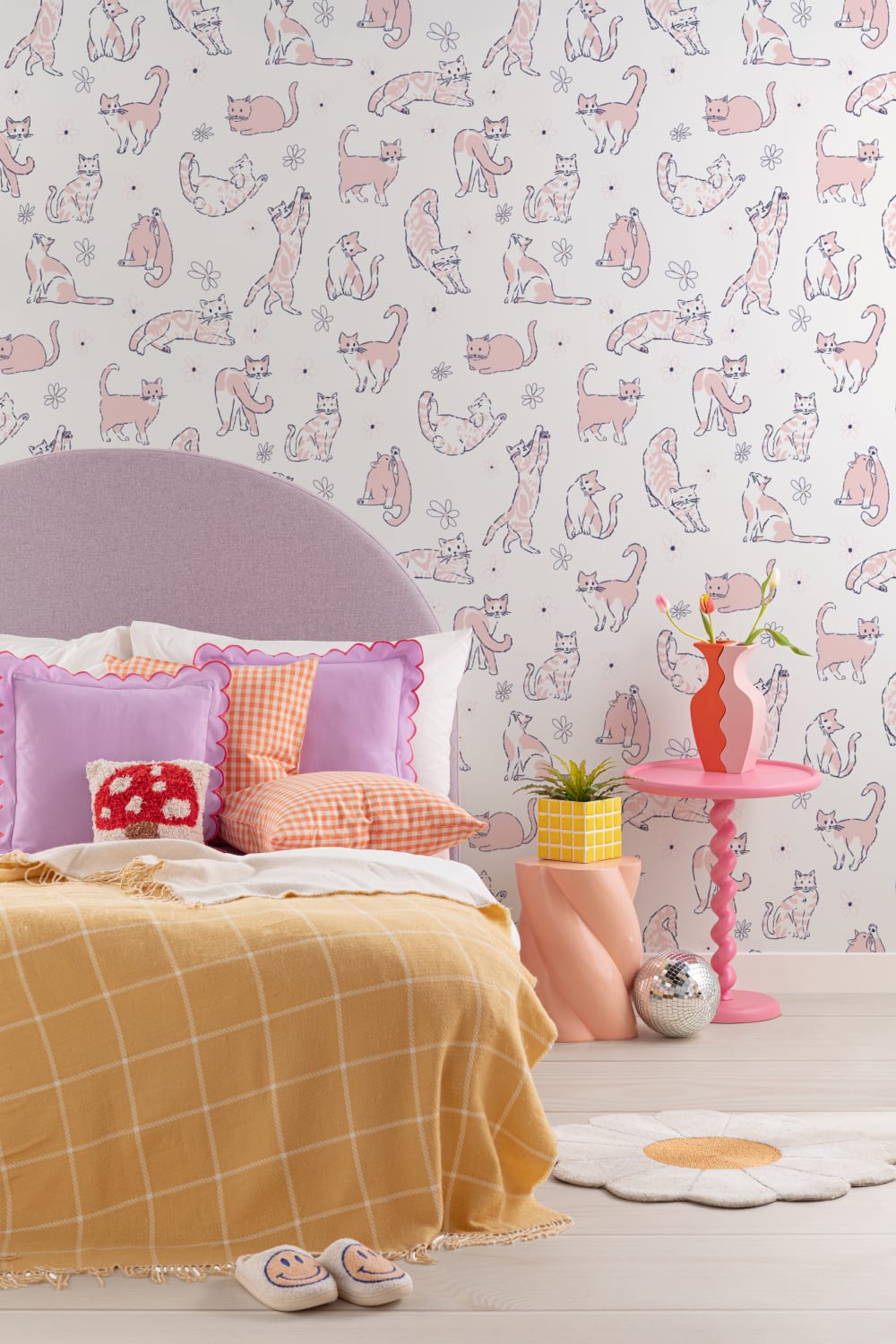 Pink Playful Cats Kids' Animal Theme Mural