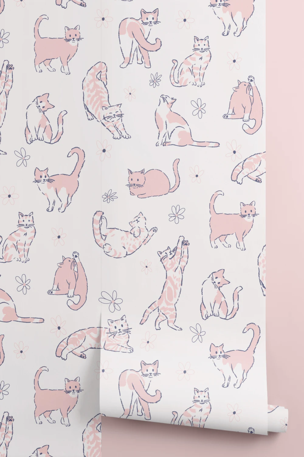 Pink Playful Cats Kids' Animal Theme Mural