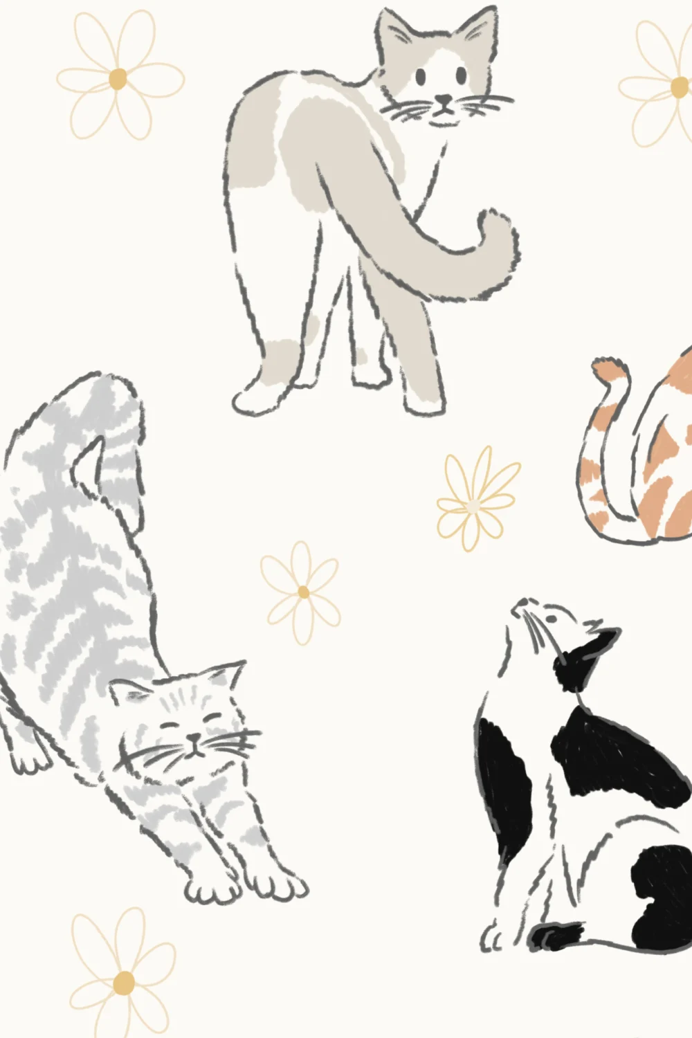 Neutrale Kattenpatroon Muurschildering Met Speelse Kattencharme