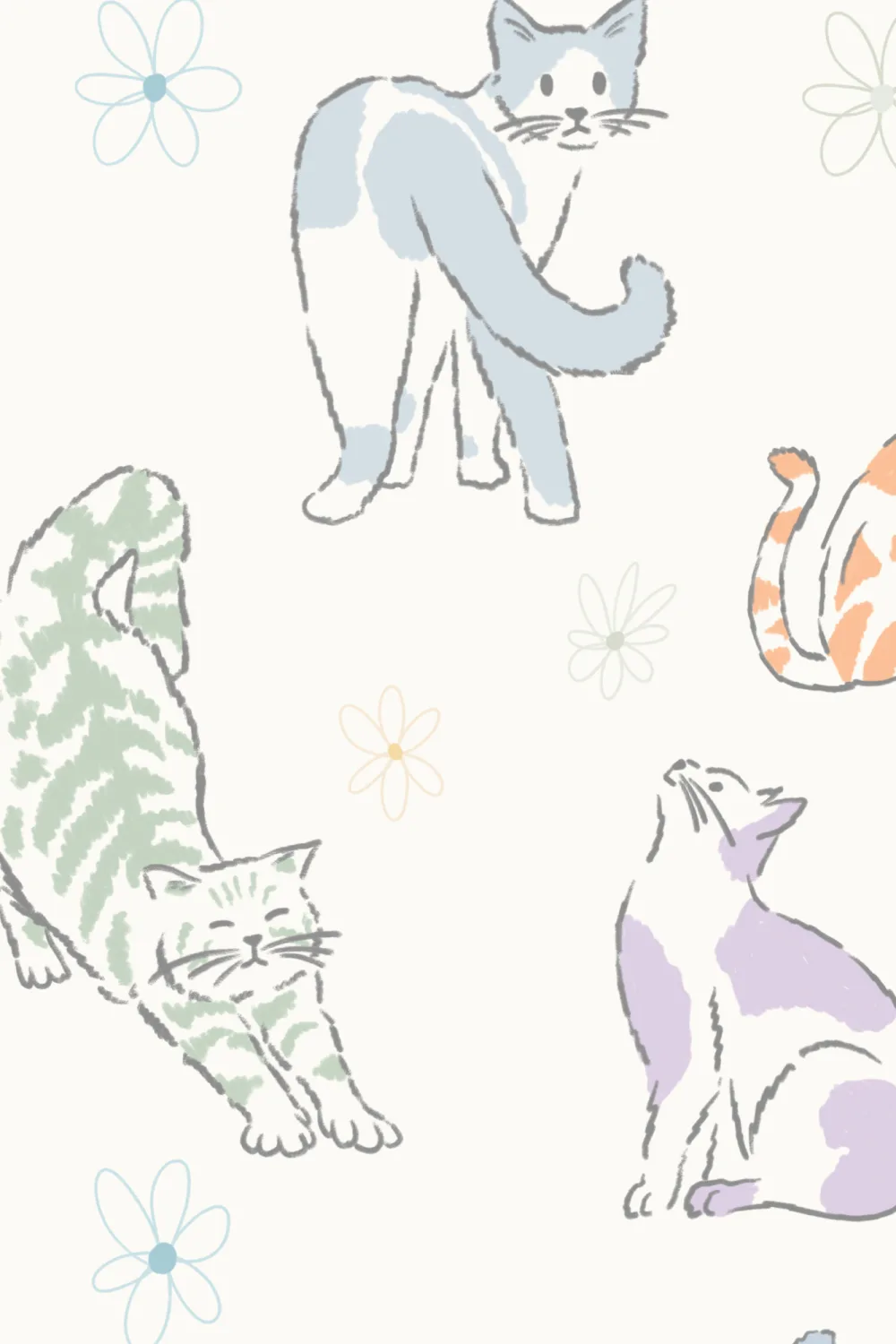 Multicolour Playful Cat Kids' Mural for Cheerful Spaces