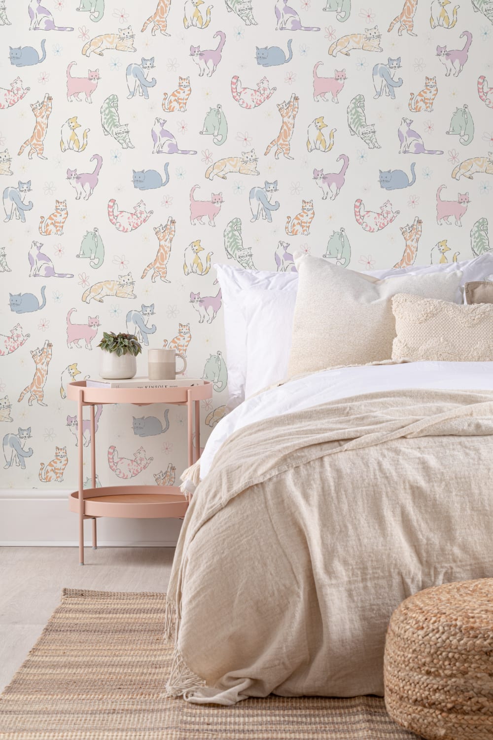 Multicolour Playful Cat Kids' Mural for Cheerful Spaces