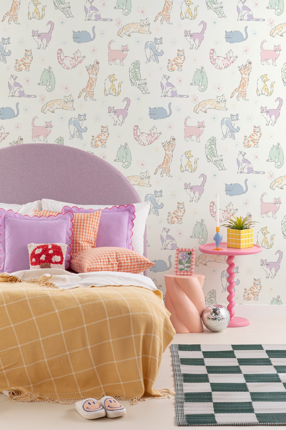 Multicolour Playful Cat Kids' Mural for Cheerful Spaces