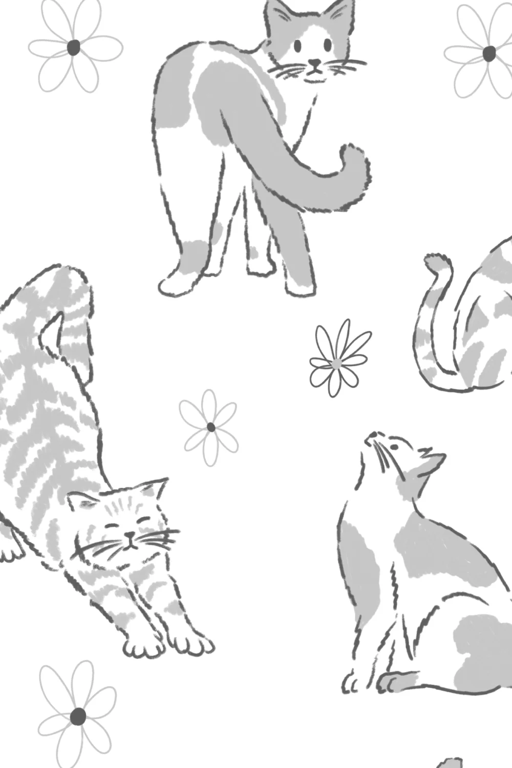 Grijs kattenpatroon kindermuurschildering voor speelse ruimtes