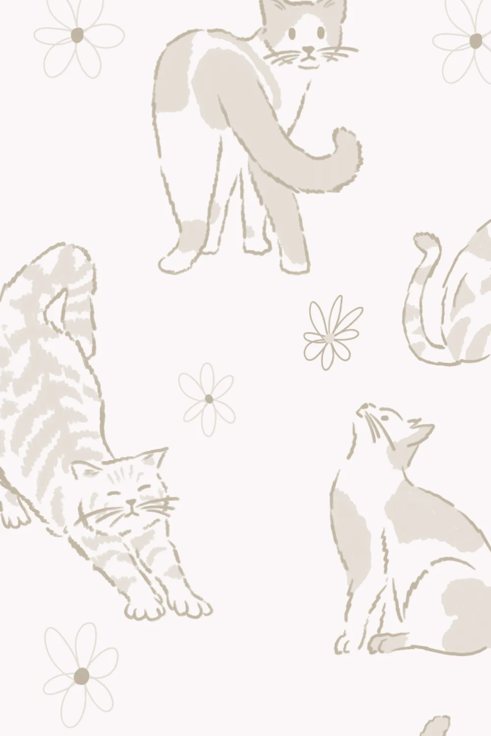 Crèmekleurig kattenpatroon beige kindermuurschildering