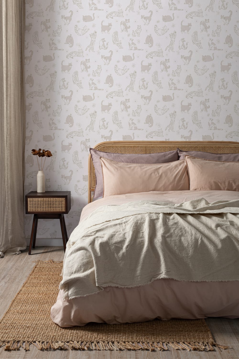 Crèmekleurig kattenpatroon beige kindermuurschildering