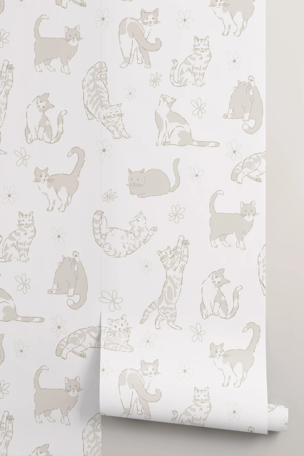 Crèmekleurig kattenpatroon beige kindermuurschildering