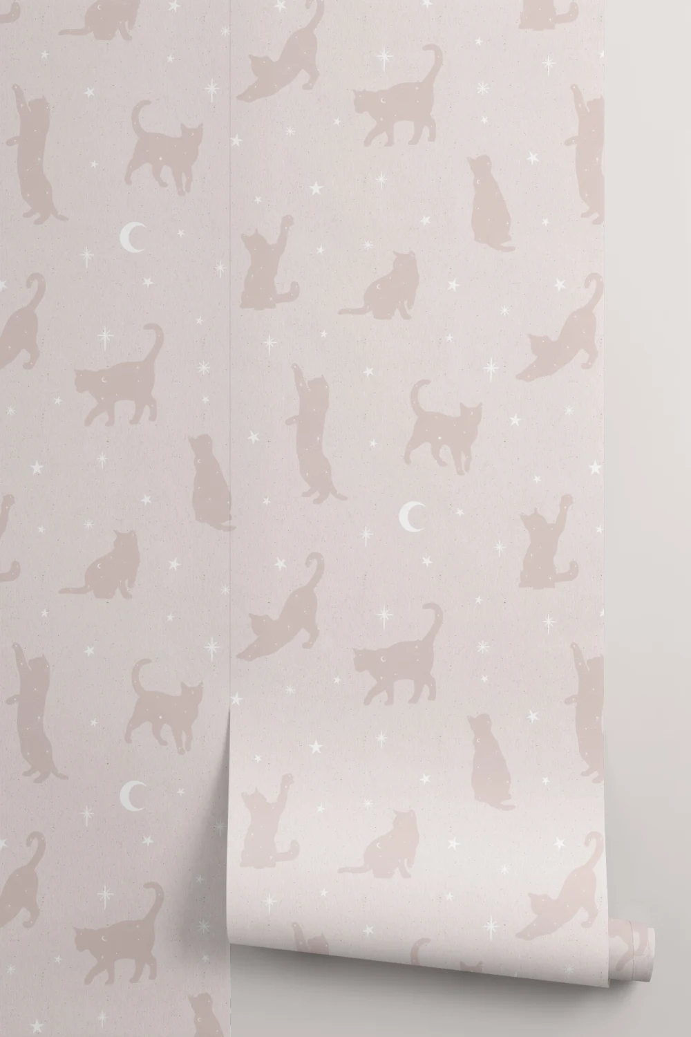 Mural de papel pintado Gato rosa Luna y estrellas