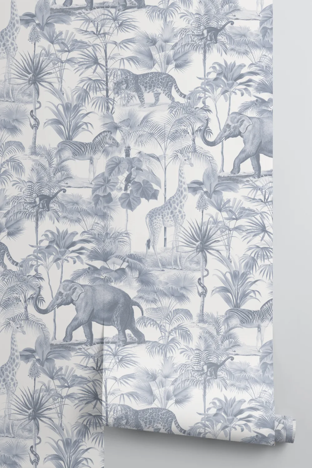 Blue Tropical Tonal Jungle Animal Wallpaper