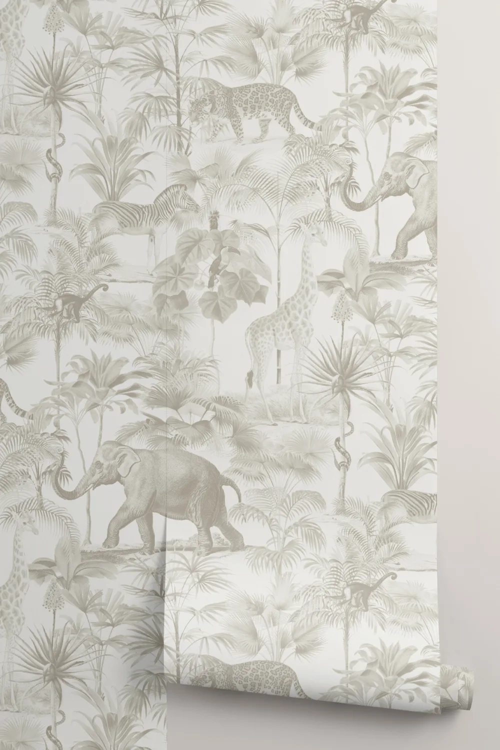 Beige tropisk tonal djungel djur tapet