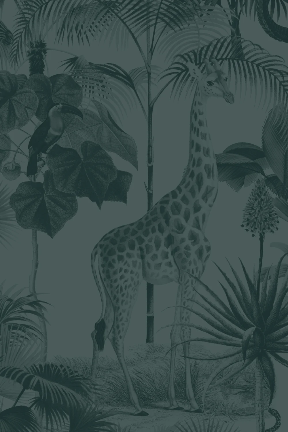 Teal Tropical Tonal Jungle Animal Wallpaper