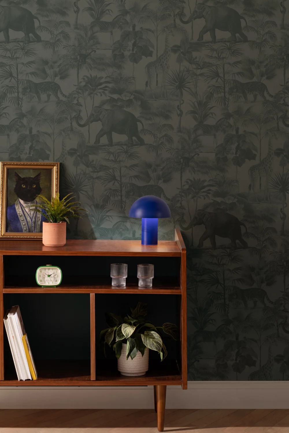 Teal Tropical Tonal Jungle Animal Wallpaper