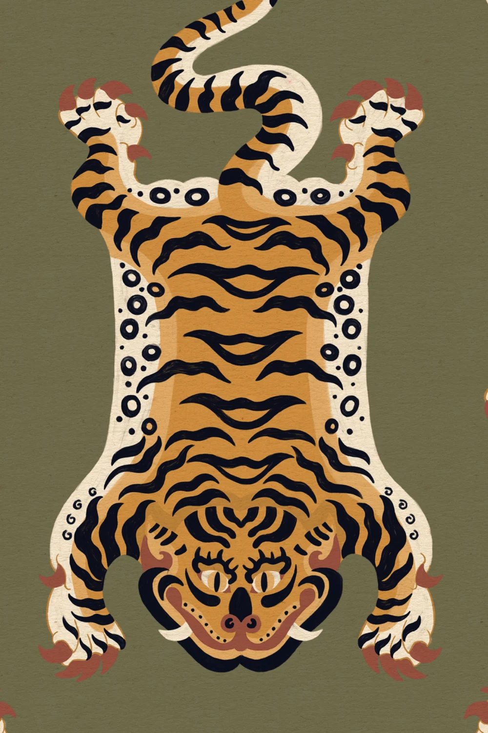 Carta da parati con motivo tigre tibetana verde