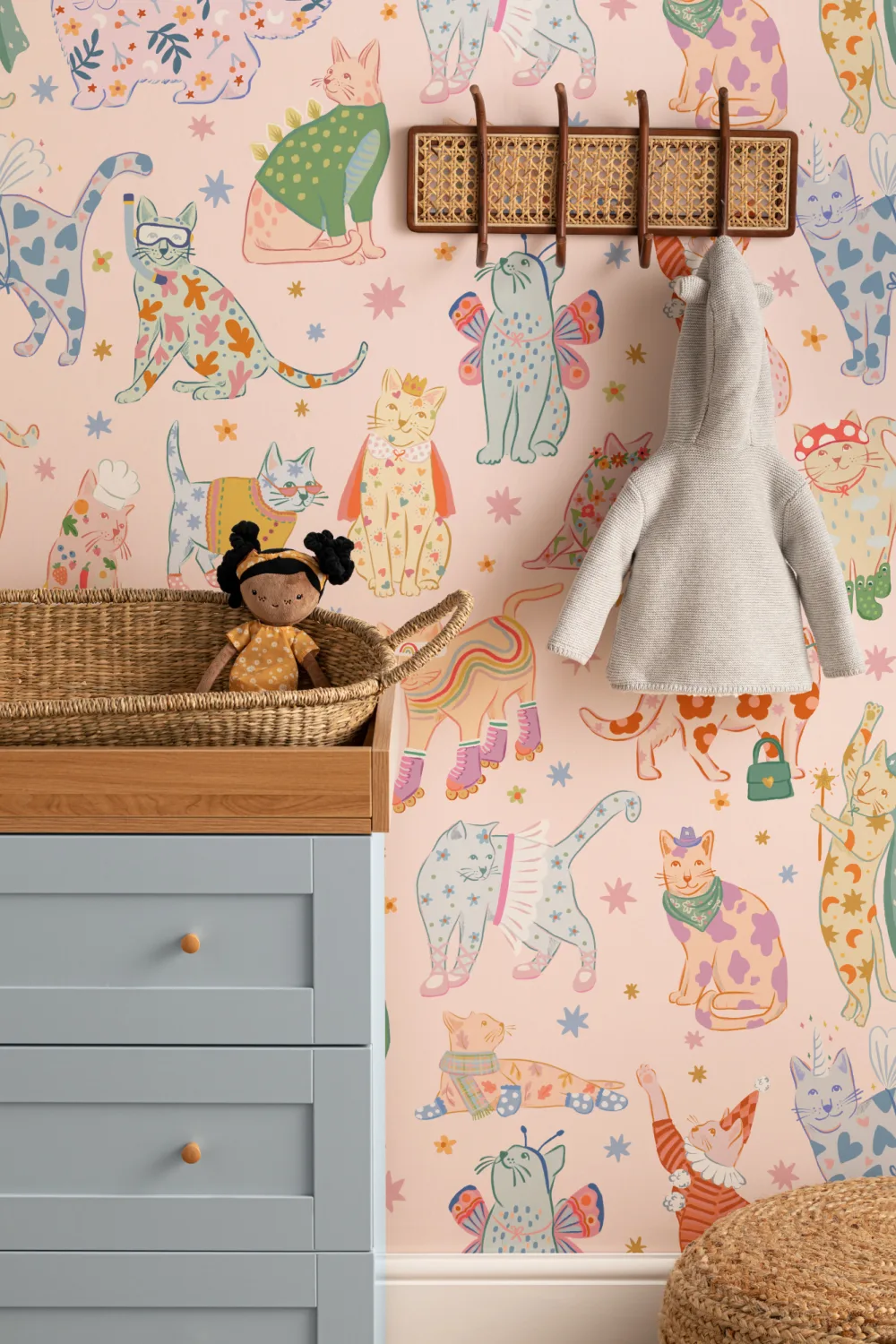 Pink Cats in Outfits Print Mural