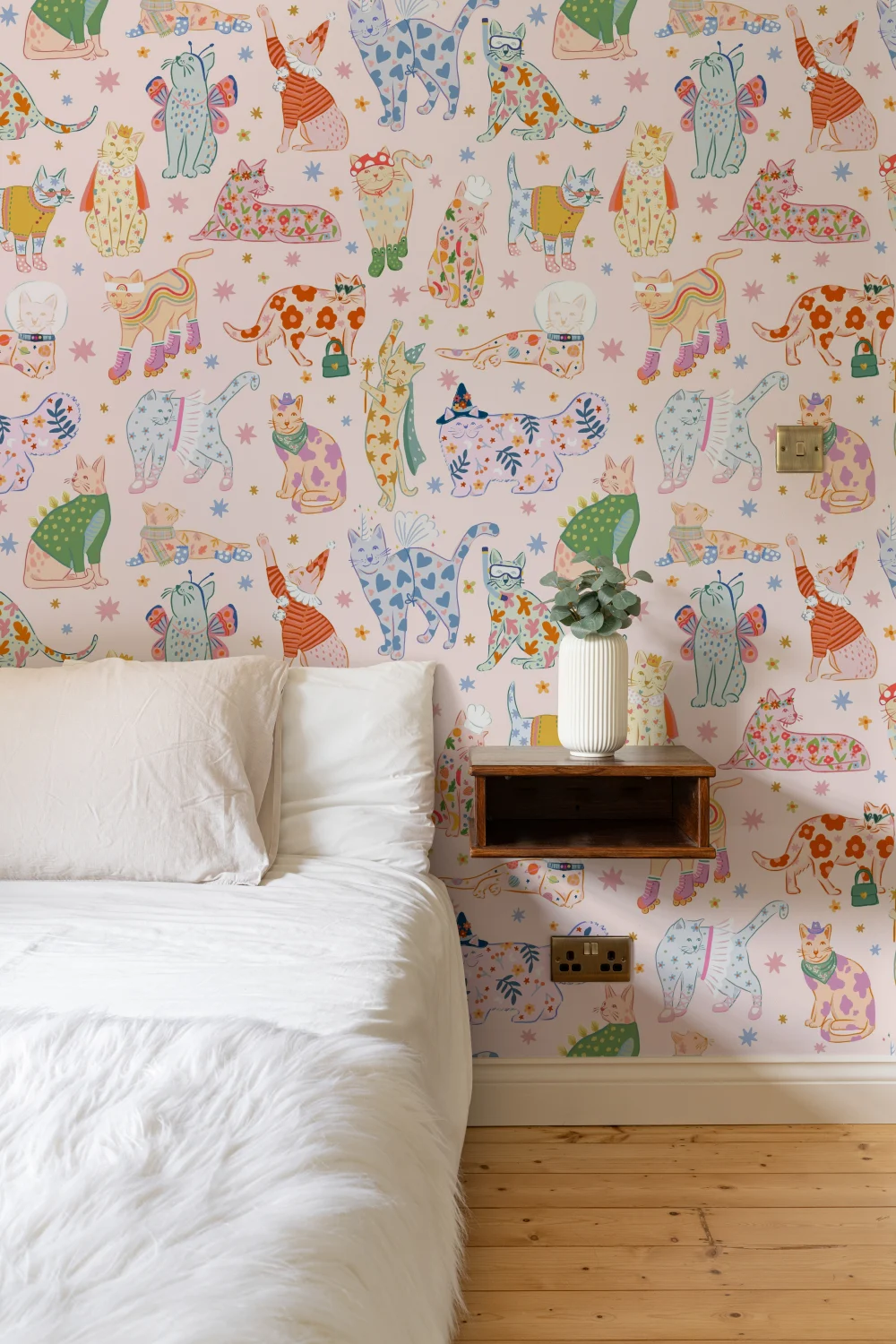 Pink Cats in Outfits Print Mural