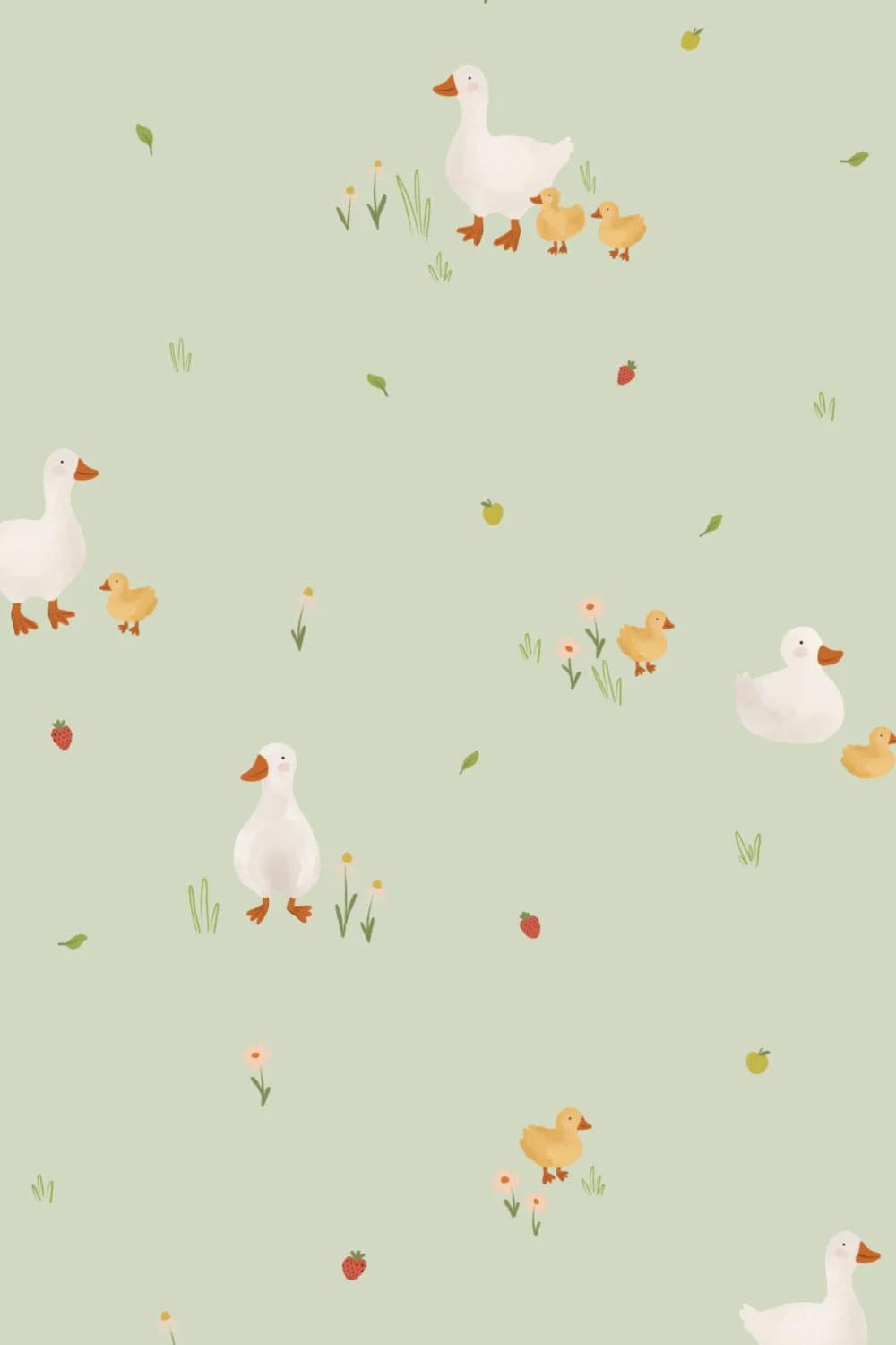 Grønn søt beige and og andunger Trykk tapet