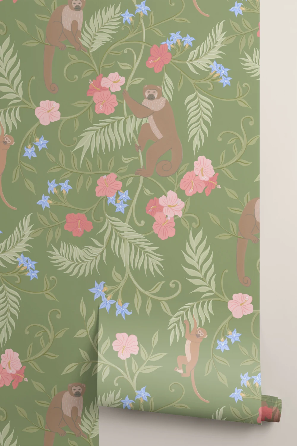 Green Macaque Monkey Tropical Mural