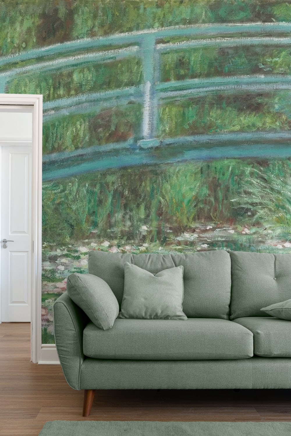 Papier Peint Panoramique Tableau Pont au-dessus d’un Bassin de Nymphéas de Monet