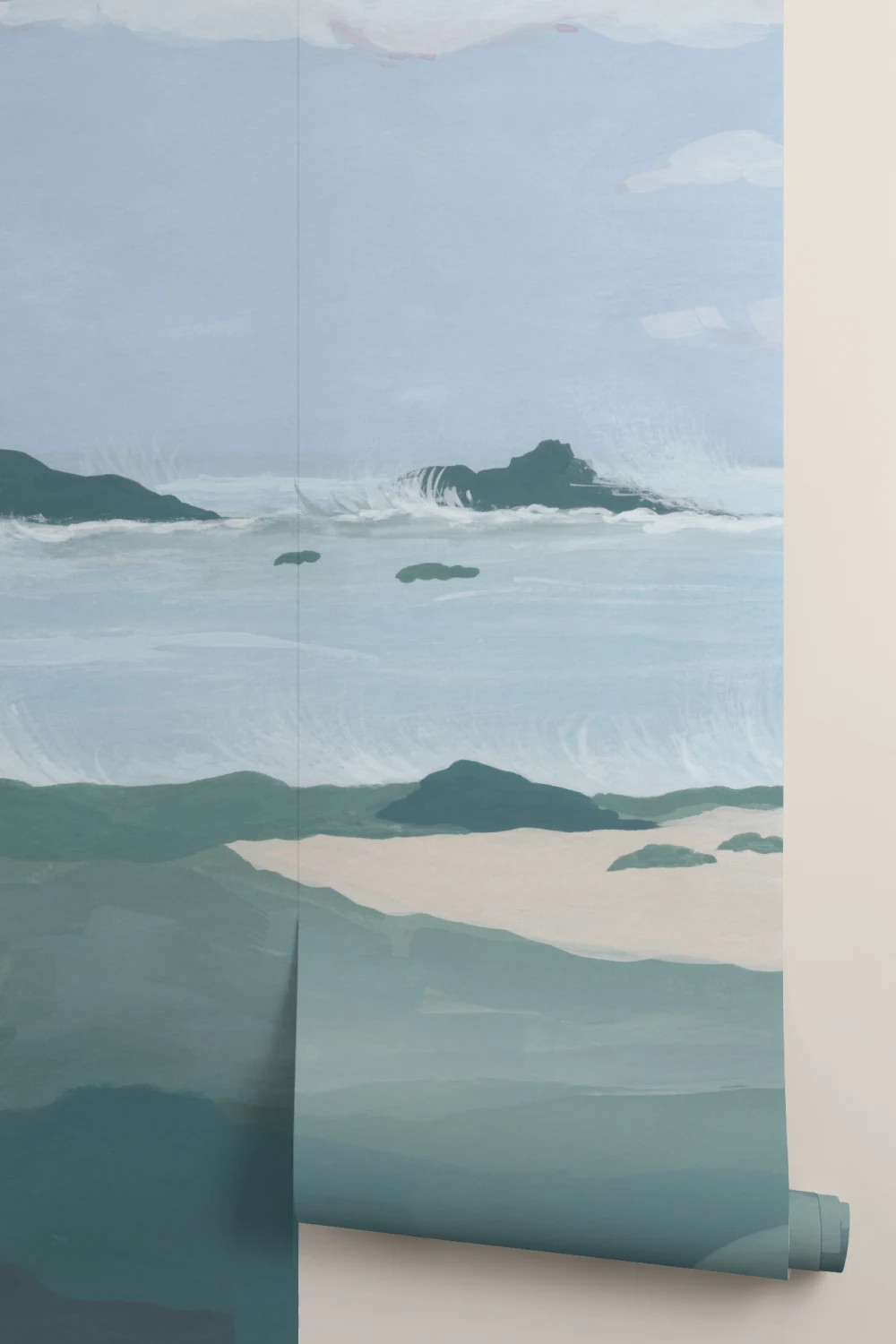 Blue Coastal Landscape Calming Beach Mural