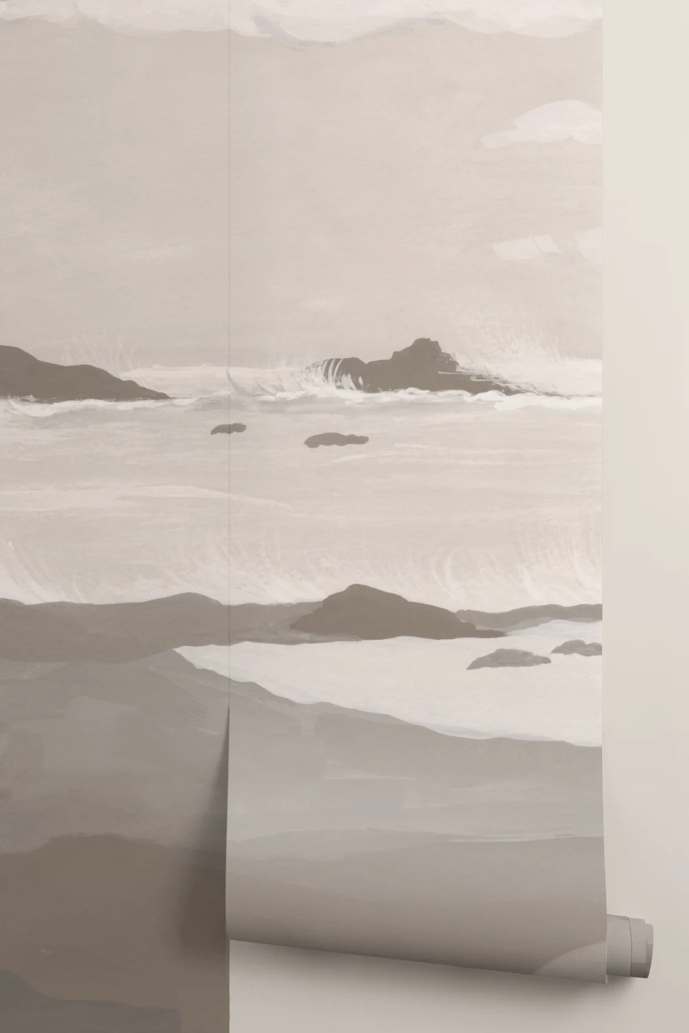 Mural de Parede Cênica Tranquila do Oceano Bege