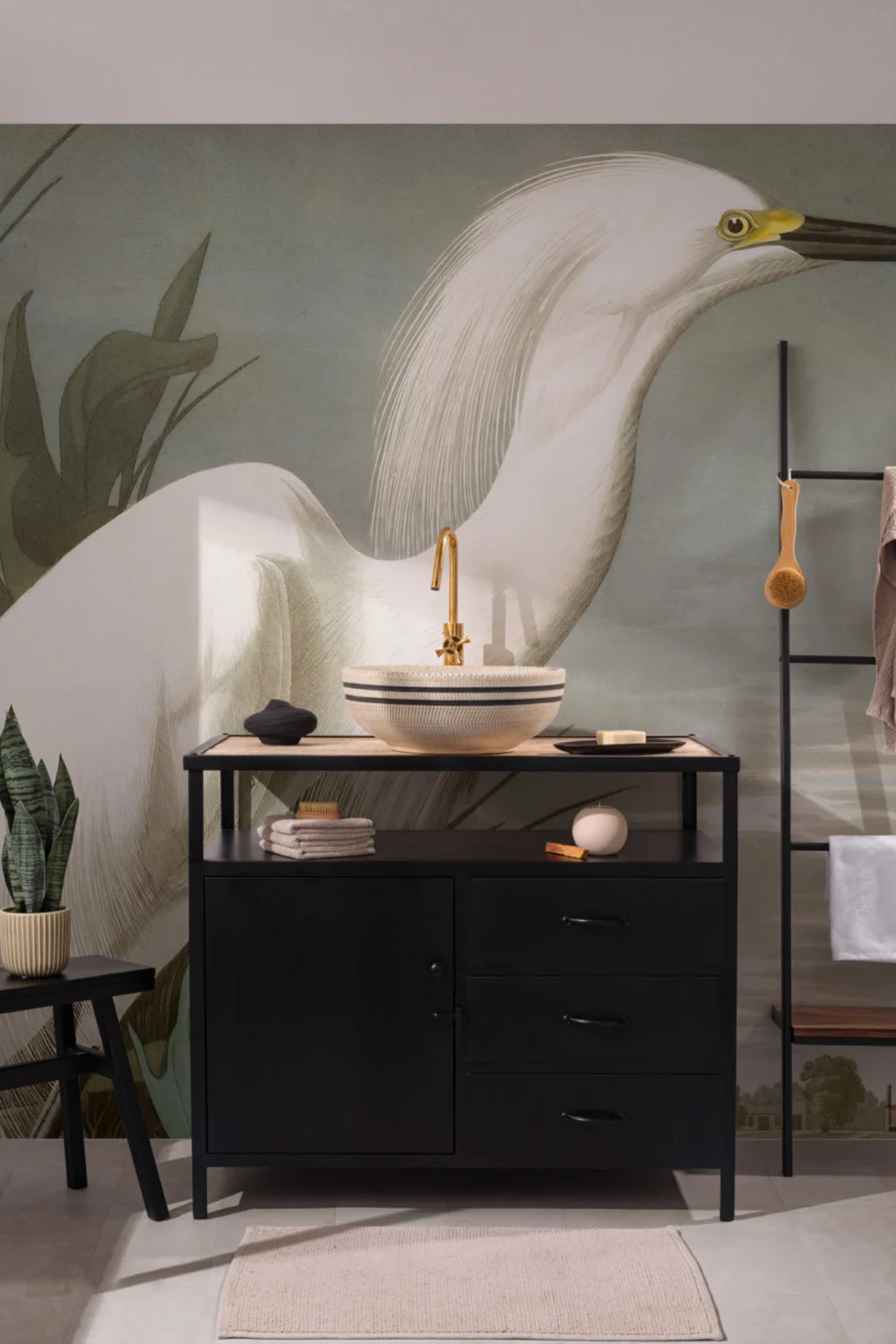 Snowy Heron Wallpaper Mural