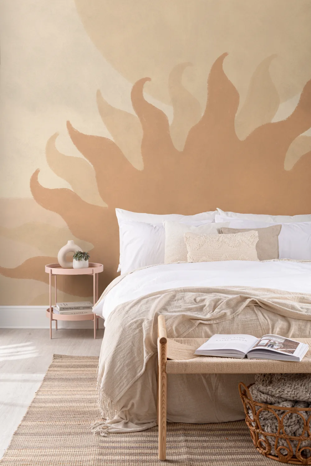 Beige boho fototapet med solstrålemønster i naturstil