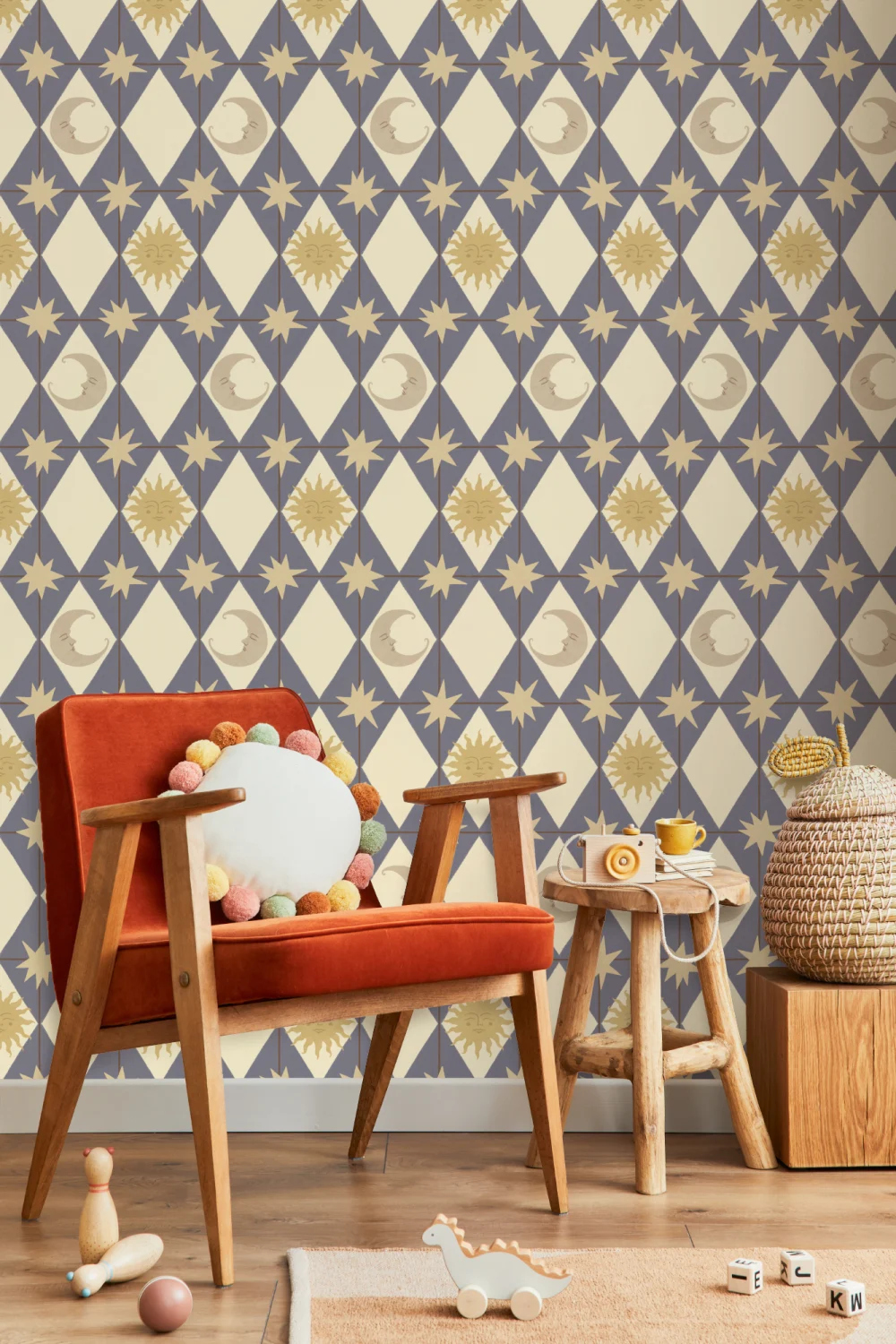 Blue Celestial Pattern Geometric Dreamer Bedroom Mural