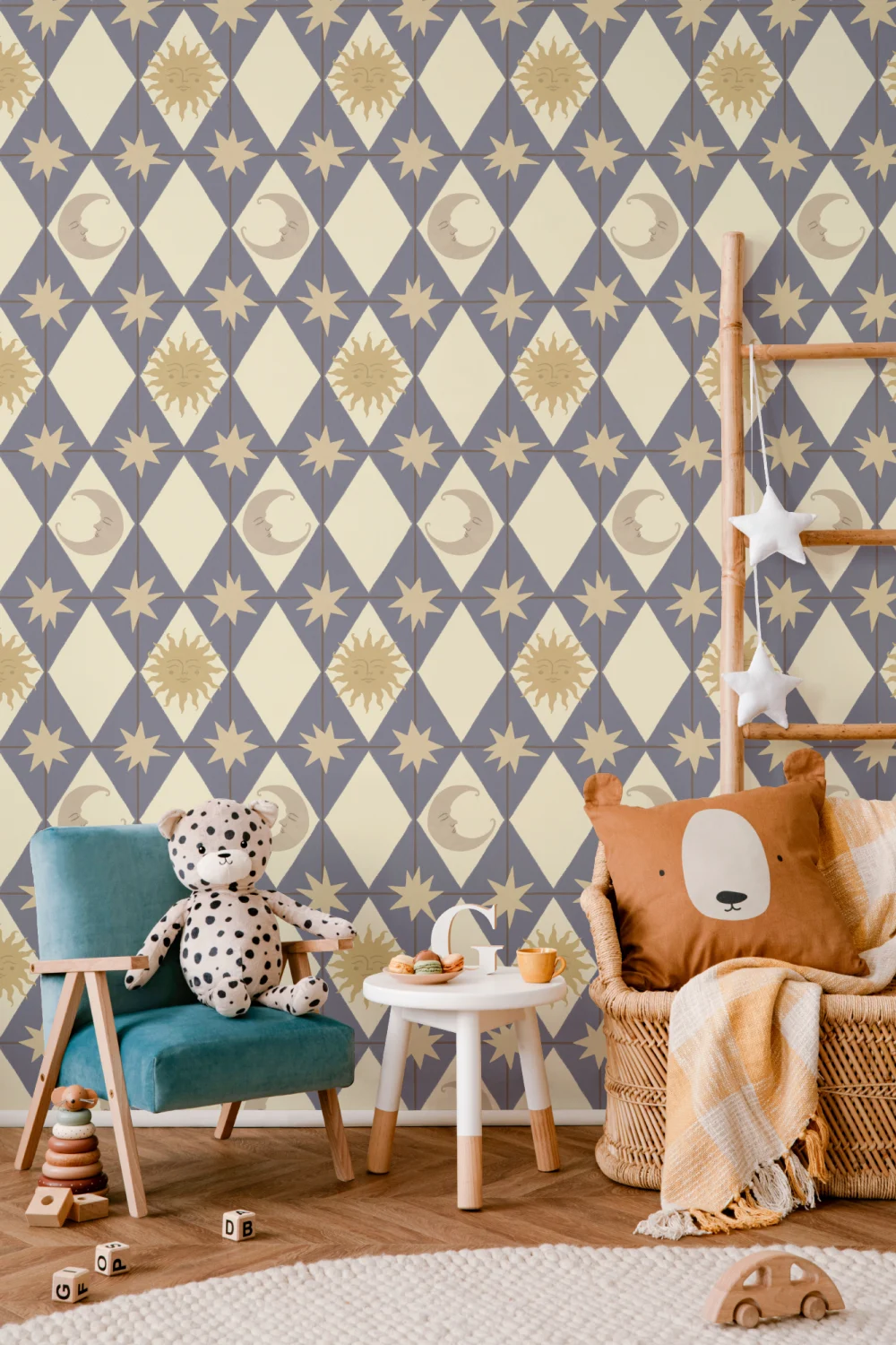 Blue Celestial Pattern Geometric Dreamer Bedroom Mural