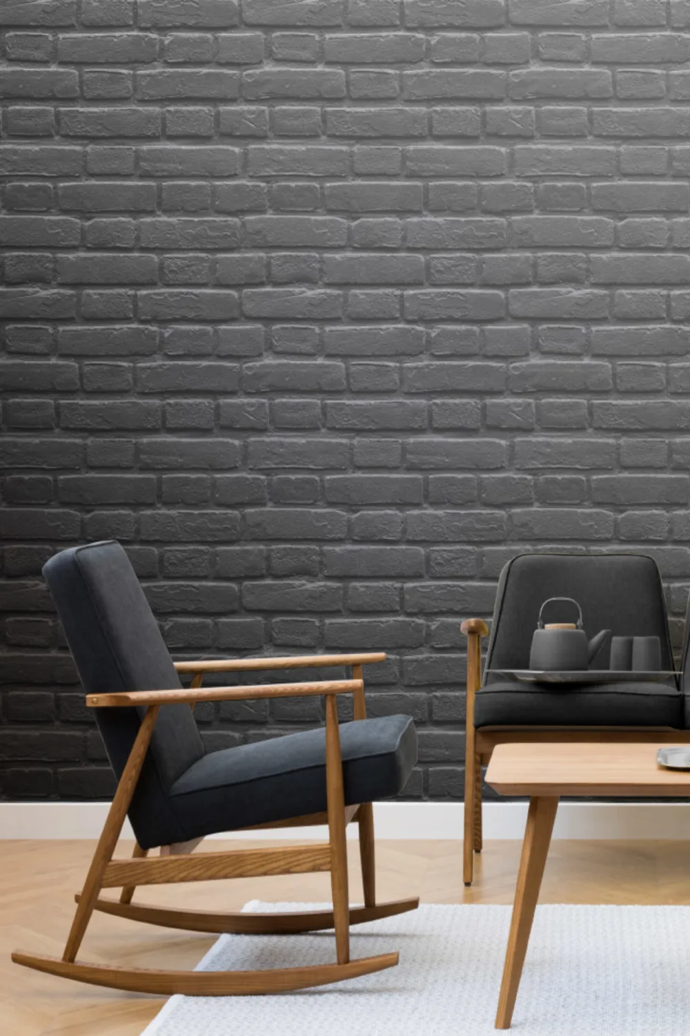Black Painted Brick Effect Pattern Wallpaper Mural