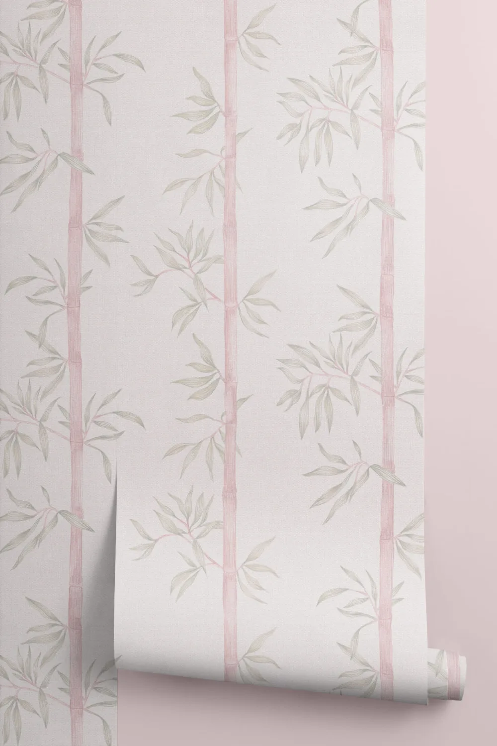 Papel de parede de bambu em aguarela cor-de-rosa e verde