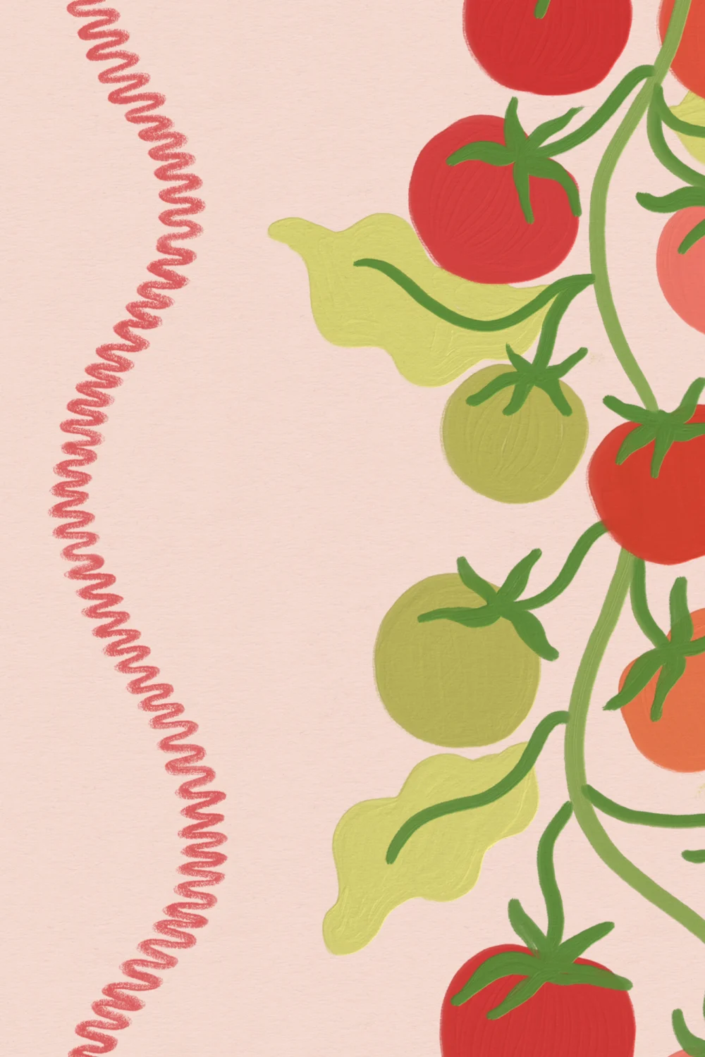 Pink Vine Tomato Botanical Striped Mural