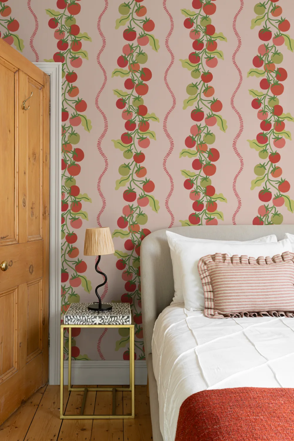 Pink Vine Tomato Botanical Striped Mural