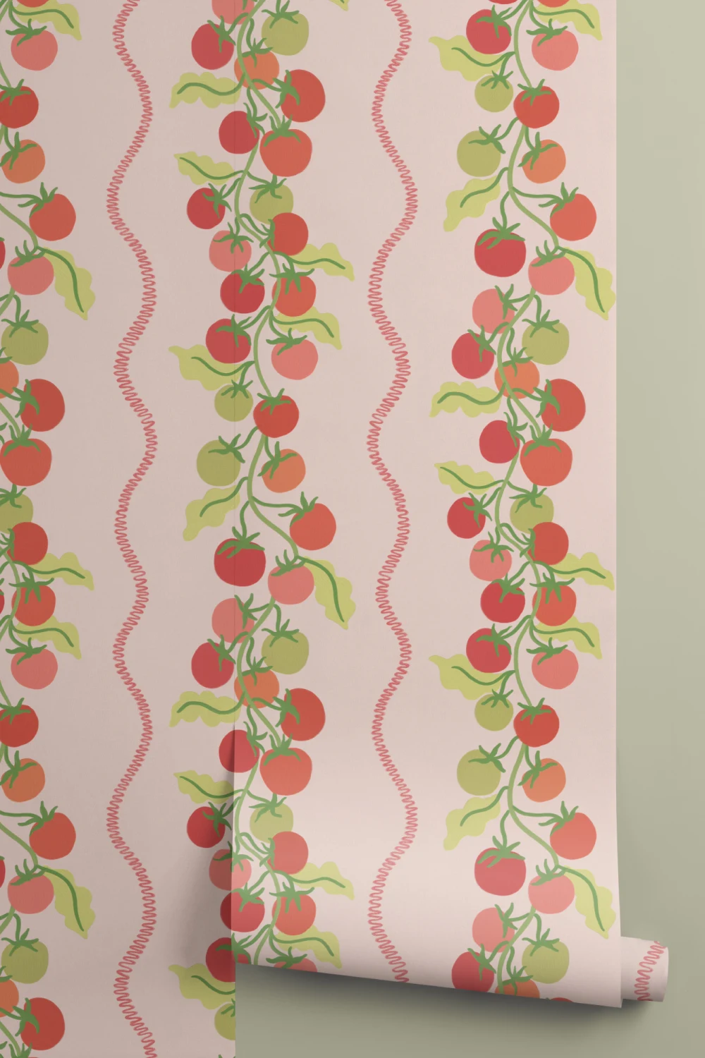 Pink Vine Tomato Botanical Striped Mural