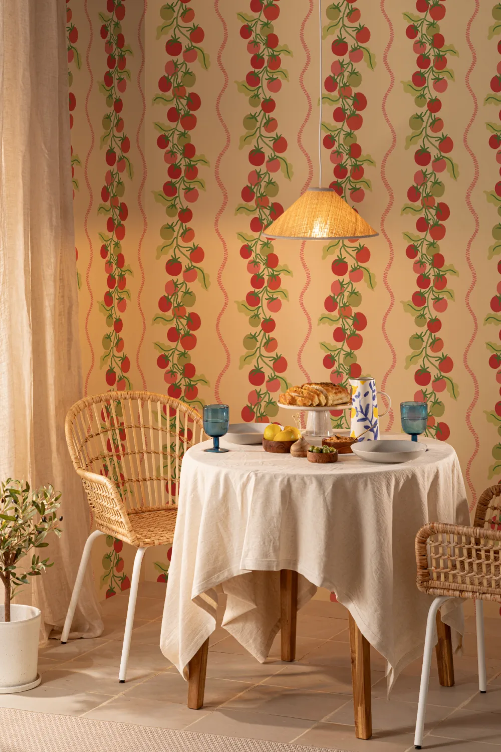 Yellow Vine Tomato Botanical Striped Mural