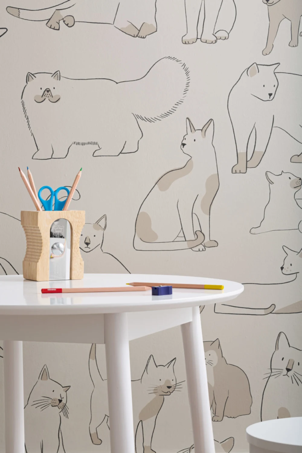 Neutral Cool Cat Pattern Wallpaper Mural