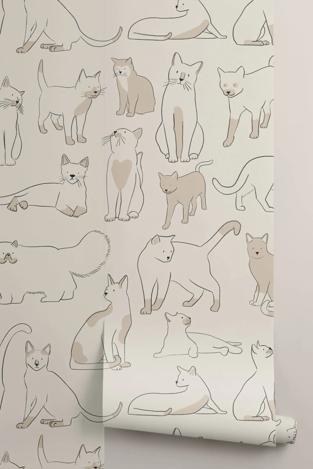 Neutral Cool Cat Pattern Wallpaper Mural