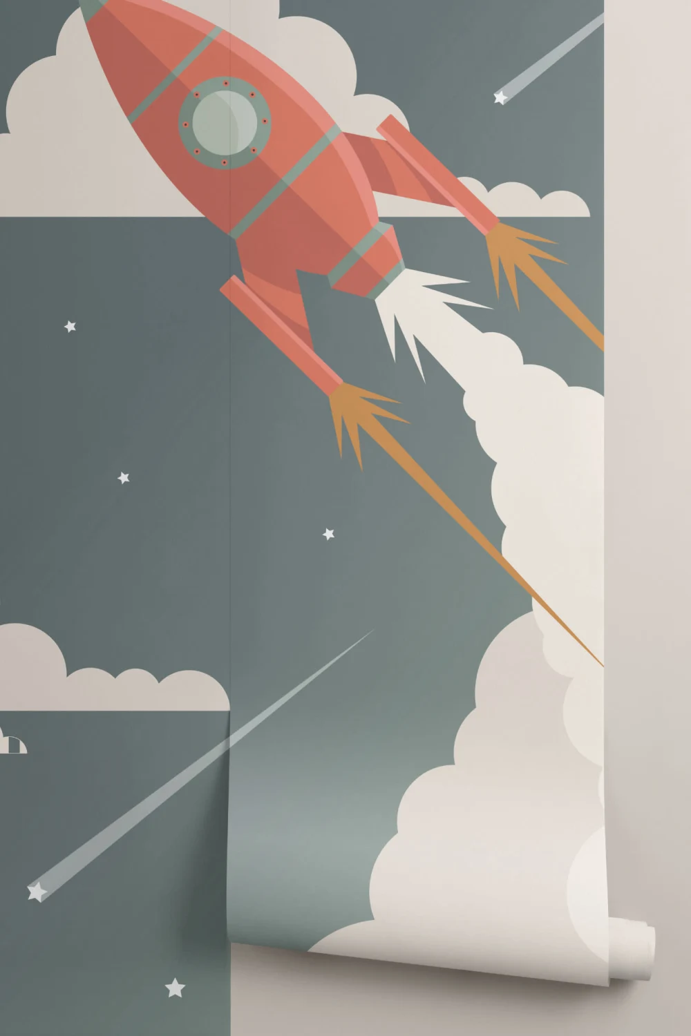 Barnas Retro Space Rocket Fototapet