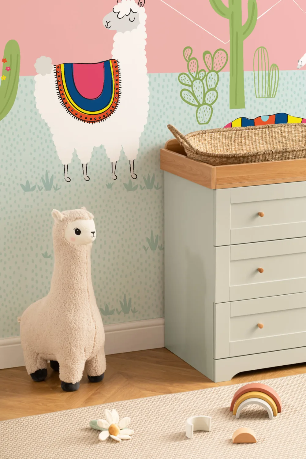 Cool Pink Exotic Llama Cactus Wallpaper Mural