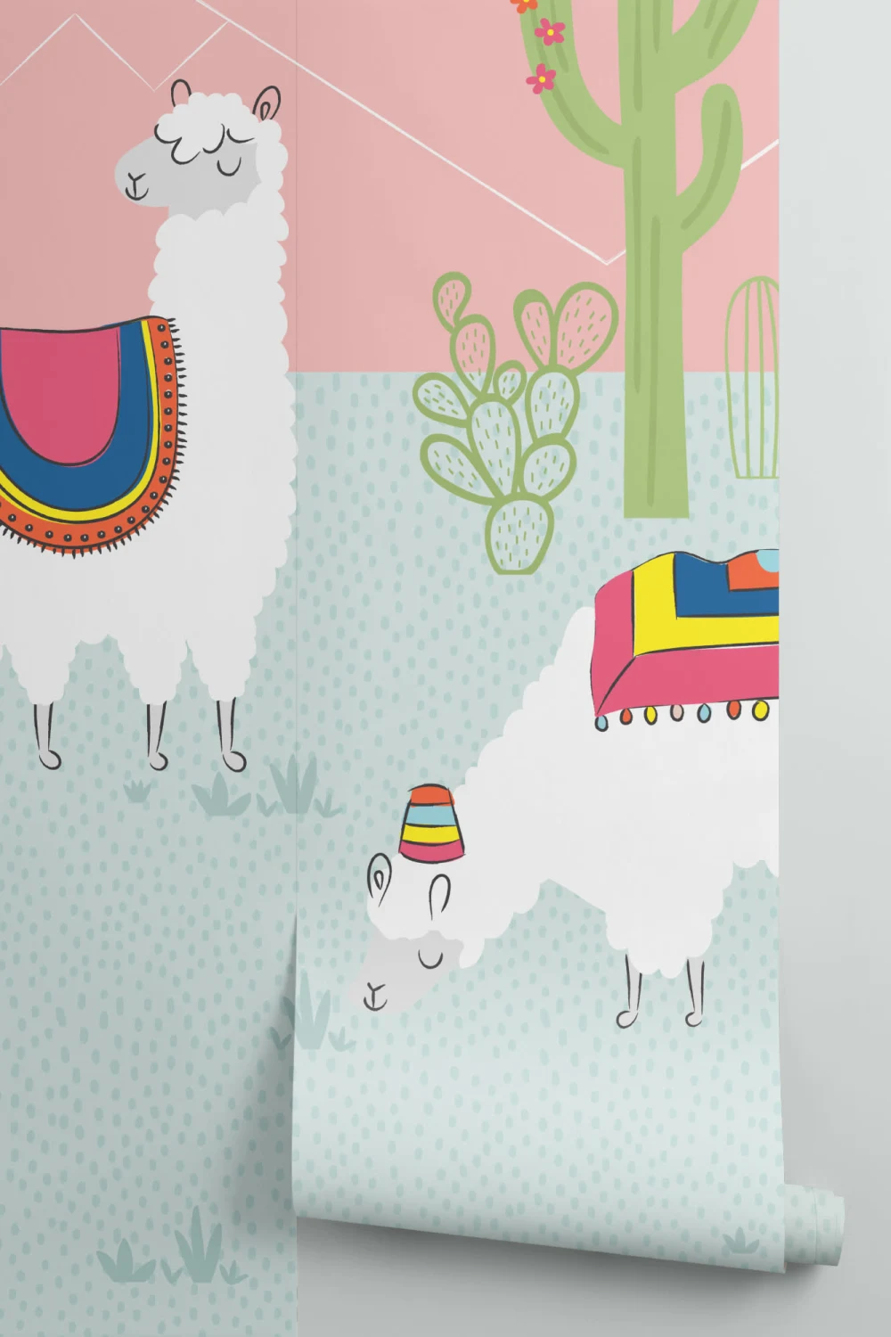 Cool Pink Exotic Llama Cactus Wallpaper Mural