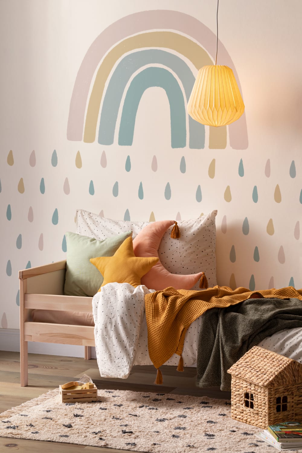 Rainbow Raindrops Mural Wallpaper