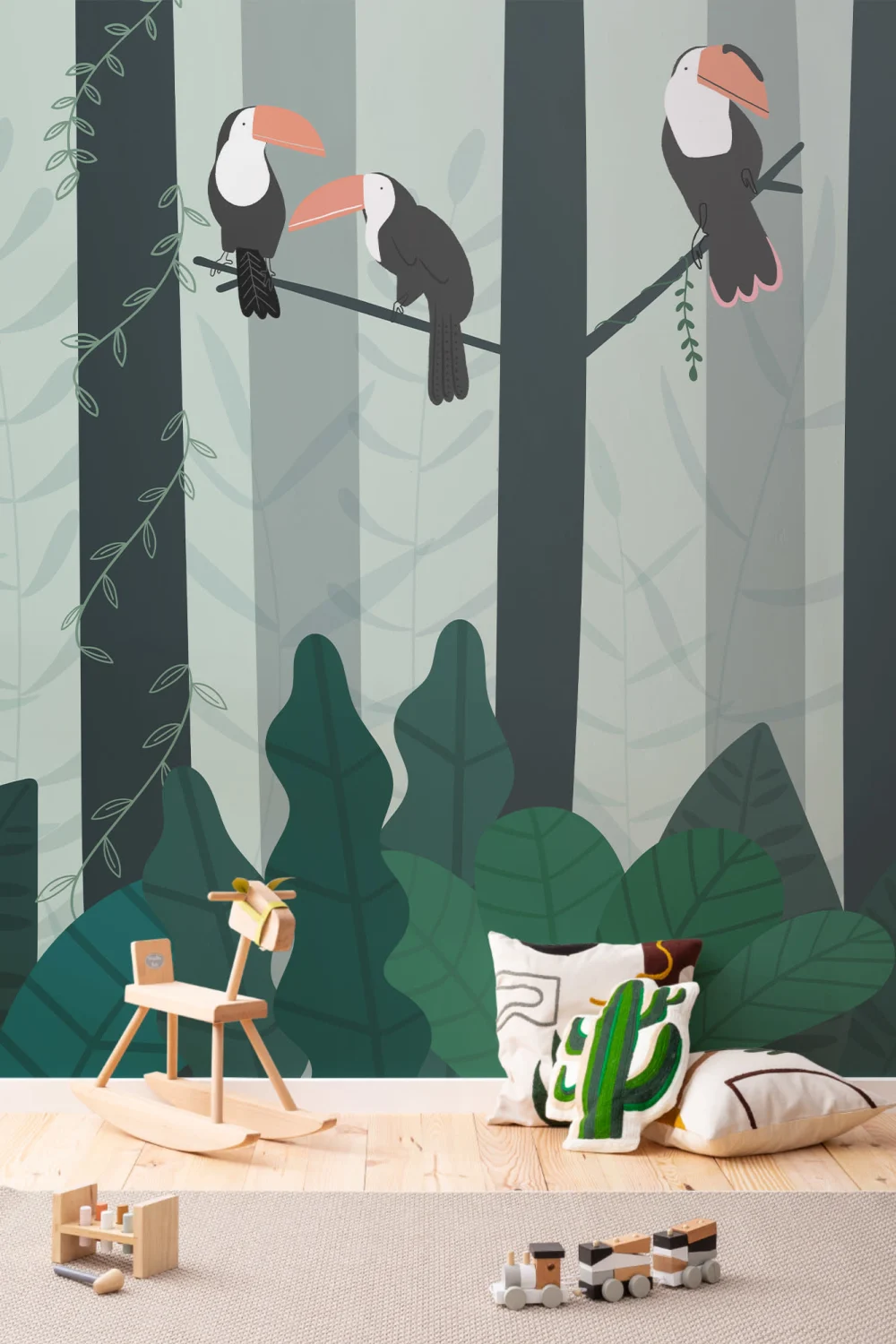 Mural Papel Pintado Tucanes en la Selva Tropical