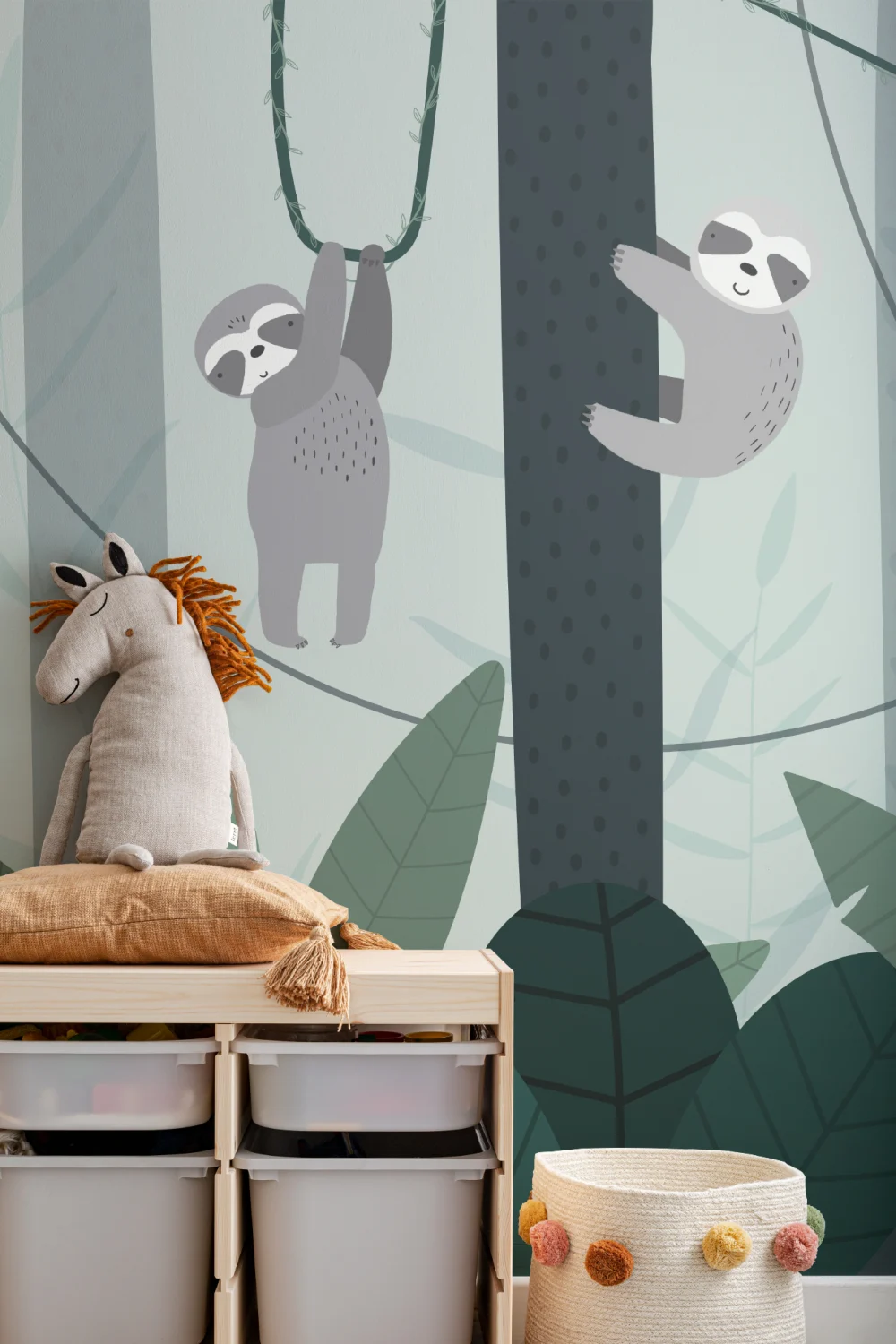 Cute Illustrated Sloth Wallpaper Mural