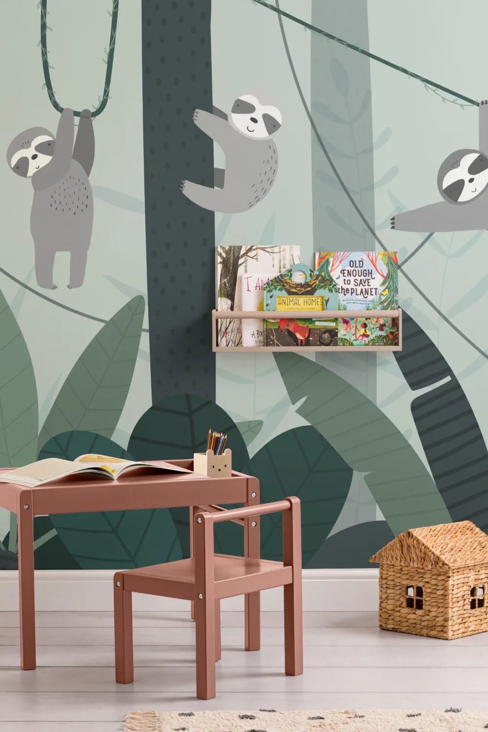 Cute Illustrated Sloth Wallpaper Mural