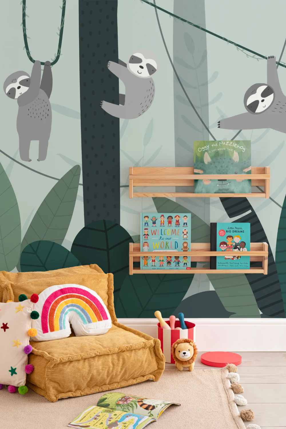 Cute Illustrated Sloth Wallpaper Mural