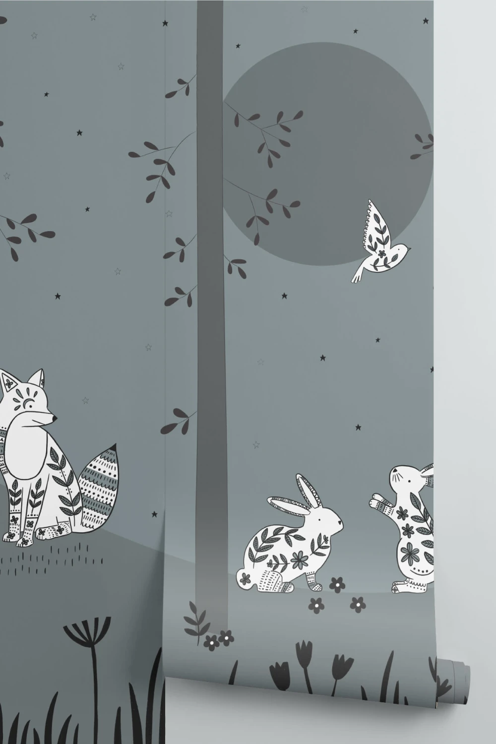 Papier Peint Panoramique Pour Enfant avec Forêt Vert et Animaux