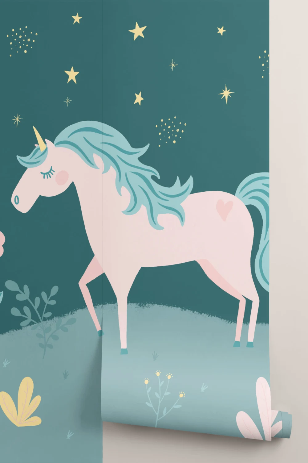 Night Sky & Flowers Unicorn Wallpaper Mural
